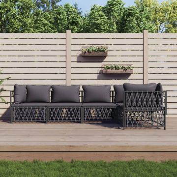 vidaXL Set mobilier de grădină, 5 piese, cu perne, antracit, oțel