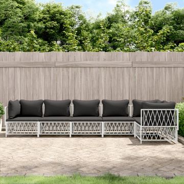 vidaXL Set mobilier de grădină, 6 piese, cu perne, alb, oțel