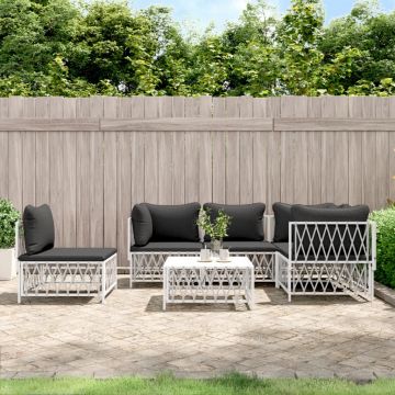 vidaXL Set mobilier de grădină, 6 piese, cu perne, alb, oțel