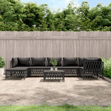 vidaXL Set mobilier de grădină, 8 piese, cu perne, antracit, oțel
