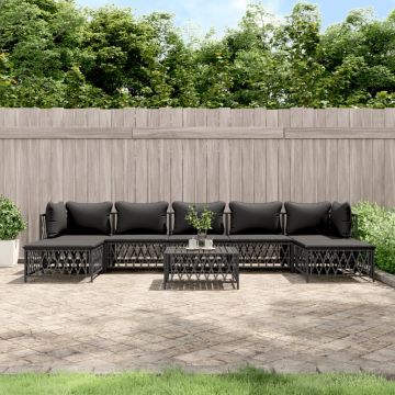 vidaXL Set mobilier de grădină, 8 piese, cu perne, antracit, oțel