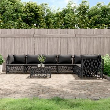 vidaXL Set mobilier de grădină, 8 piese, cu perne, antracit, oțel