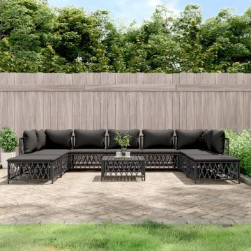 vidaXL Set mobilier de grădină cu perne, 10 piese, antracit, oțel
