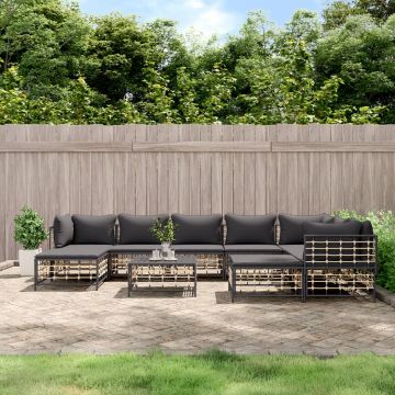 vidaXL Set mobilier de grădină cu perne, 10 piese, antracit, poliratan