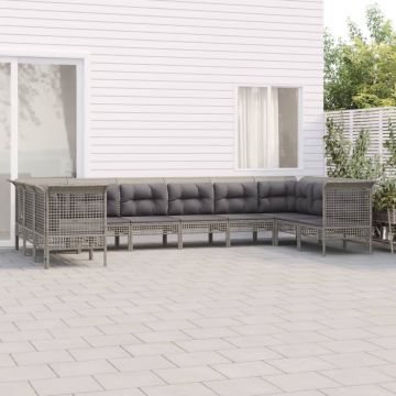 vidaXL Set mobilier de grădină cu perne, 10 piese, gri, poliratan