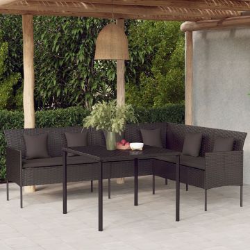 vidaXL Set mobilier de grădină cu perne, 2 piese, negru, poliratan