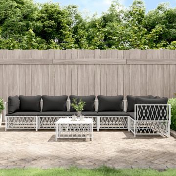 vidaXL Set mobilier de grădină cu perne, 7 piese, alb, oțel