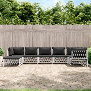 vidaXL Set mobilier de grădină cu perne, 7 piese, alb, oțel