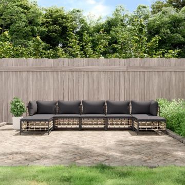 vidaXL Set mobilier de grădină cu perne, 7 piese, antracit, poliratan