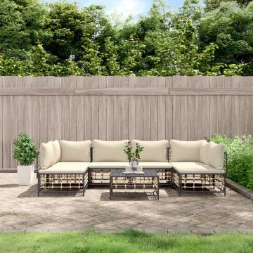 vidaXL Set mobilier de grădină cu perne, 7 piese, antracit, poliratan