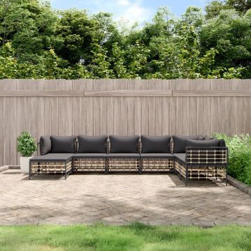 vidaXL Set mobilier de grădină cu perne, 8 piese, antracit, poliratan
