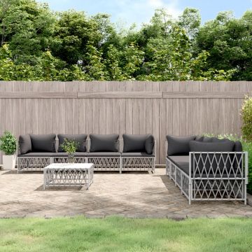 vidaXL Set mobilier de grădină cu perne, 9 piese, alb, oțel