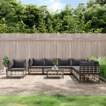 vidaXL Set mobilier de grădină cu perne, 9 piese, antracit, poliratan