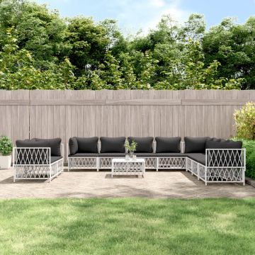 vidaXL Set mobilier de grădină cu perne albe, 11 piese, oțel