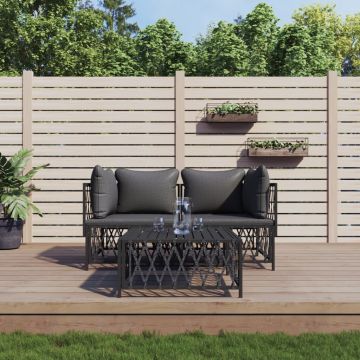 vidaXL Set mobilier de grădină, cu perne, antracit, 3 piese, oțel