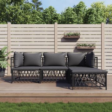 vidaXL Set mobilier de grădină, cu perne, antracit, 4 piese, oțel