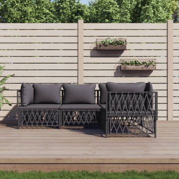 vidaXL Set mobilier de grădină, cu perne, antracit, 4 piese, oțel
