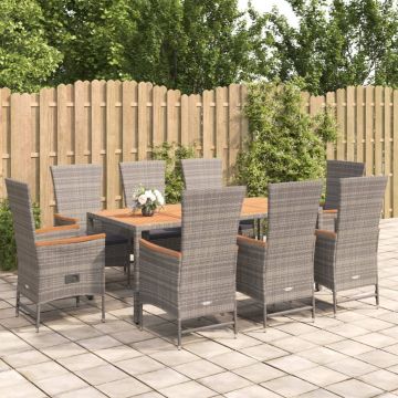 vidaXL Set mobilier grădină cu perne, 9 piese, gri, poliratan