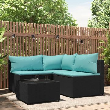 vidaXL Set mobilier relaxare grădină 4 piese cu perne poliratan negru
