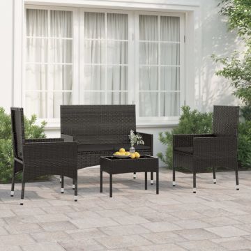 vidaXL Set mobilier relaxare grădină 4 piese cu perne poliratan negru