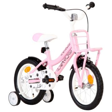 Bicicleta pentru copii, cu roti ajutatoare si suport frontal, Kids Roz / Negru