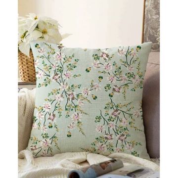 Față de pernă din amestec de bumbac Minimalist Cushion Covers Bloom, 55 x 55 cm, verde