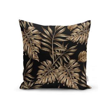 Față de pernă Minimalist Cushion Covers Golden Leafes With Black BG, 45 x 45 cm