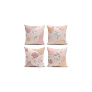 Set 4 fețe de pernă decorative Minimalist Cushion Covers Draw Art Women, 45 x 45 cm