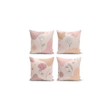 Set 4 fețe de pernă decorative Minimalist Cushion Covers Draw Art Women, 45 x 45 cm