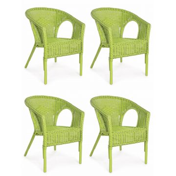 Set 4 scaune pentru gradina / terasa, din ratan si rachita, Alliss Lime, l58xA61xH74 cm