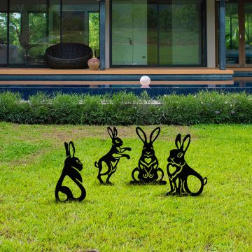 Set decoratiuni pentru gradina, Rabbits, Metal, Negru