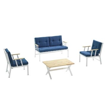 Set mobilier de grădină alb/albastru pentru patru persoane Lotus – Floriane Garden