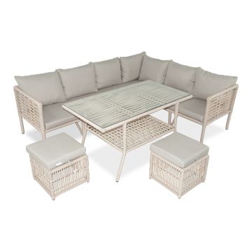 Set mobilier de grădină bej din ratan artificial pentru 7 pers. Newyork – Floriane Garden