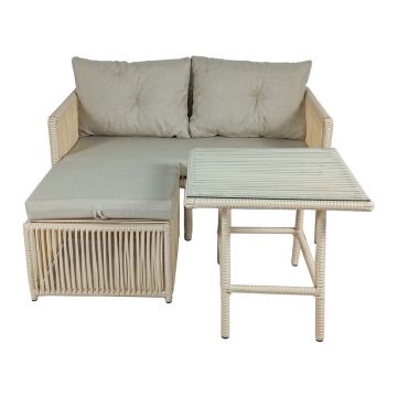 Set mobilier de grădină bej din ratan artificial pentru 2 pers. Shangai 8 – Floriane Garden