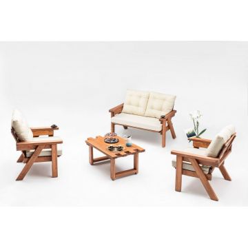Set mobilier de grădină crem din lemn masiv de pin pentru 4 pers. Abant – Floriane Garden