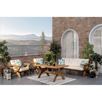 Set mobilier de grădină crem/în culoare naturală din lemn masiv pentru cinci persoane Albatros – Floriane Garden