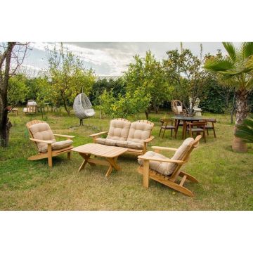Set mobilier de grădină crem/în culoare naturală din lemn masiv pentru patru persoane Adirondack – Floriane Garden