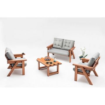 Set mobilier de grădină gri/în culoare naturală din lemn masiv de pin pentru cinci persoane Abant – Floriane Garden