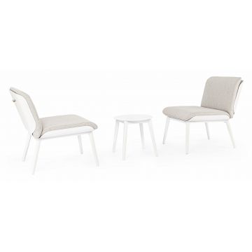 Set mobilier pentru gradina / terasa, Isabela Bej / Alb, 2 fotolii + masa de cafea