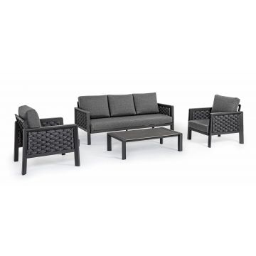 Set mobilier pentru gradina / terasa, Otavio Antracit, 2 fotolii + canapea 3 locuri + masa de cafea