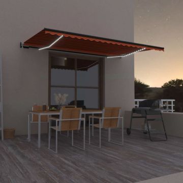vidaXL Copertină automată cu LED & senzor vânt, oranj/maro, 500x350 cm