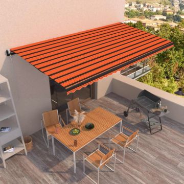 vidaXL Copertină automată cu senzor vânt & LED, oranj/maro, 600x350 cm