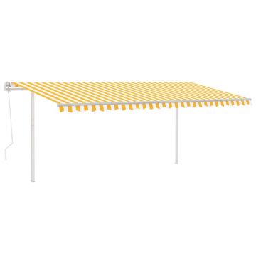 vidaXL Copertină retractabilă automat, cu stâlpi, galben&alb 5x3,5 m