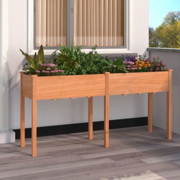 vidaXL Jardinieră cu căptușeală, maro, 161x45x76 cm, lemn masiv brad