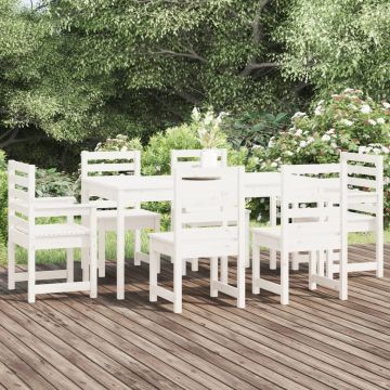 vidaXL Set cu masă de grădină, 7 piese, alb, lemn masiv de pin