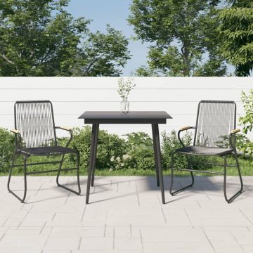 vidaXL Set cu masă pentru grădină, 3 piese, negru, ratan PVC