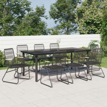 vidaXL Set cu masă pentru grădină, 9 piese, negru, ratan PVC