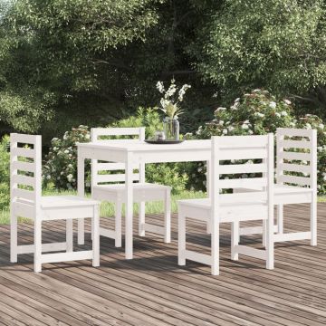 vidaXL Set de dining pentru grădină, 5 piese, alb, lemn masiv de pin
