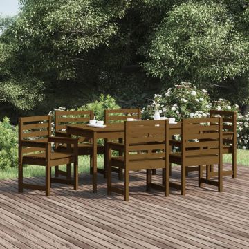 vidaXL Set de masă pentru grădină, 7 piese, maro miere, lemn masiv pin