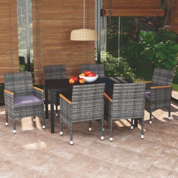 vidaXL Set de masă pentru grădină cu perne, 7 piese, gri, poliratan